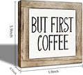 But First Coffee Wood Sign, Farmhouse Cafe Wooden Box Decor, Rustic Wooden Table Top Decoration, Coffee Bar Table Decoration Gift, Office Desk Sign 5.9X5.9 Inches