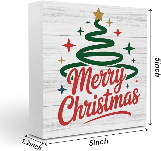 Christmas Decor Christmas Sign Decorations for Home Merry Xmas Sign for Home Office Desk Table Cubicle Shelf Xmas Desk Accessories 5 x 5 inch