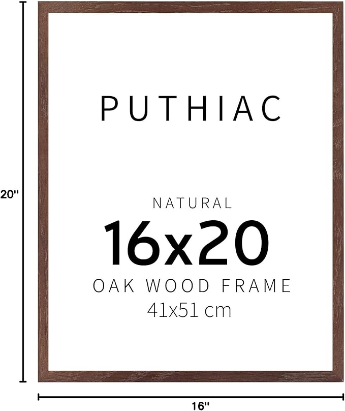 puthiac 16x20 Solid Oak Wood Picture Frame, Fits 12x16 with Mat or 16x20 Without Mat, Wall Display Only, Vertical or Horizontal, Plexi Front, 1 Pack, Walnut