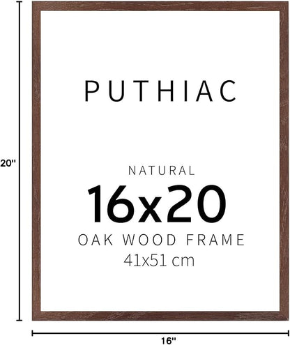 puthiac 16x20 Solid Oak Wood Picture Frame, Fits 12x16 with Mat or 16x20 Without Mat, Wall Display Only, Vertical or Horizontal, Plexi Front, 1 Pack, Walnut