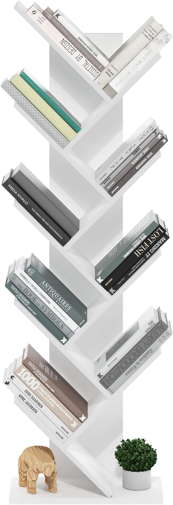 Furinno TREE Book Shelf, 9-Tier Bookshelf, Tree Bookcase with Angled Open Shelf, 8.4