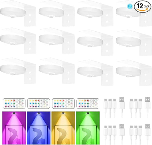 Rechargeable Picture Lights for Wall,Under Cabinet Lighting,1500mAh Rechargeable Battery Operated Picture Frame Lights for Kitchen, Closet, Shelf - 3 Color Temps & 13 RGB (12 Packs White)