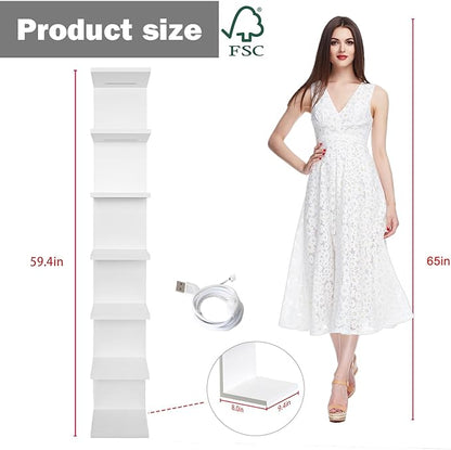 7 Tier Wall Shelf with Lights, White Lack Wall Shelf, Display Floating Shelves with Remote Control for Home Decor Bedroom Vanity