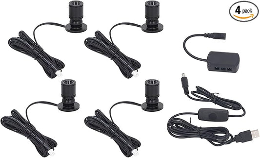 5V Dimmable LED Mini Spot Light with 6.6ft Cable, Jewelry/Indoor Picture/Art/Model Display Lights, USB Powered Spotlight for Jewelry Cabinets, Entryways, Tables Shelves (Natural Light 4000K, 4 Pack)
