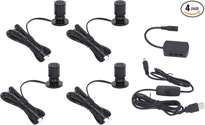 5V Dimmable LED Mini Spot Light with 6.6ft Cable, Jewelry/Indoor Picture/Art/Model Display Lights, USB Powered Spotlight for Jewelry Cabinets, Entryways, Tables Shelves (Warm White 3000K, 4 Pack)