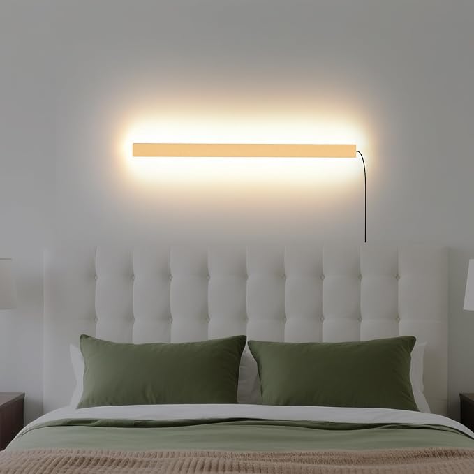 Modern Plug in Wall Sconces, 23.6 inch Frosted Gold LED Long Wall Lights, 12W Warm White 3000K Acrylic Indoor Wall lamp,with 59