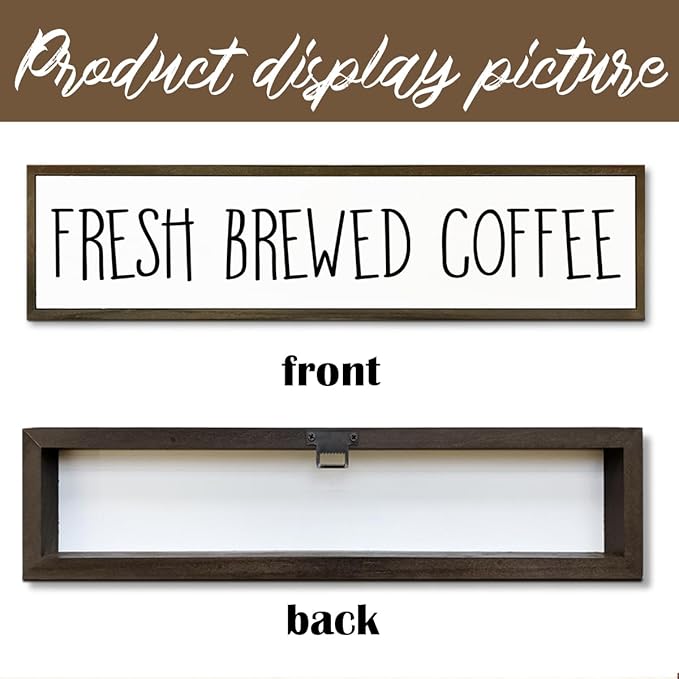 Coffee Wood Sign for Coffees Bar, Farmhouse Desk Signs, Rustic Cafe Decor, Coffees Home Decor for Kitchen Bar, Decorative Wooden Table Decoration, Fresh Brewed Coffee Sign, 17.8x4x1.2 inches