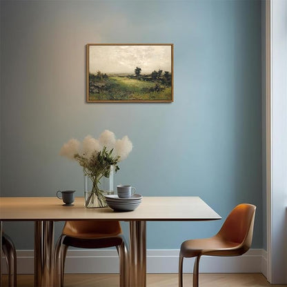 OIQArtOIQ Vintage Landscape Canvas Wall Art Framed Natural Scenery Painting Artwork Prints France Country Wilderness Farmhouse Decor Pictures Kitchen Bedroom Living Room Bathroom