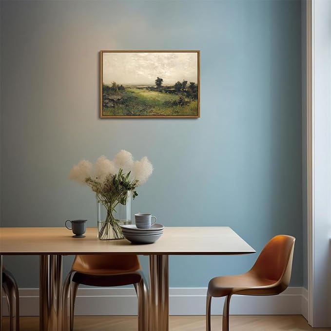 OIQArtOIQ Vintage Landscape Canvas Wall Art Framed Natural Scenery Painting Artwork Prints France Country Wilderness Farmhouse Decor Pictures Kitchen Bedroom Living Room Bathroom