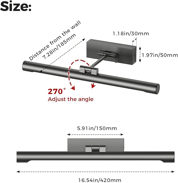 Joosenhouse Battery Operated Wireless Picture Light with Adjustable Swing Arm, Dimmable with Remote Control and Timer, 16.53 Inch Brushed Grey Rechargeable Display Light for Art and Gallery Displays