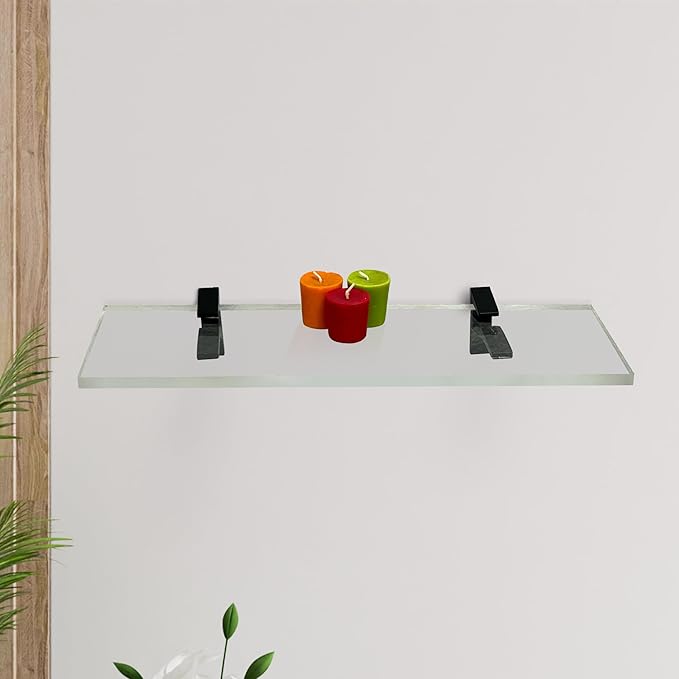Clear Acrylic Shelves for Wall Storage, 6" W X 30" L, 3/4" Thick Floating Shelves for Wall for Bedroom, Living Room, Bathroom, Kitchen -‎Easy Installation with Screws and Black Finish Brackets
