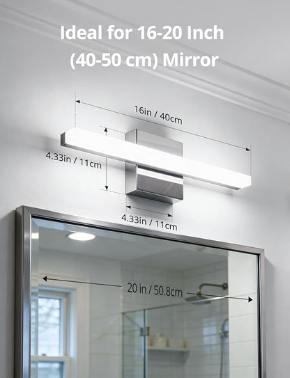 Combuh Modern Bathroom Light Fixtures Over Mirror 5 Colors Adjustable, Chrome 16 inch Led Vanity Lighting Bar Glare Free Bright IP44 Waterproof Sleek Look Small Space Wall Mount for Makeup Shaving