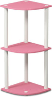 Furinno TURN-N-TUBE Corner Shelf, 3-Tier Corner Bookshelf, Display Storage Shelves with Open Shelves, for Organization and Storage, Living Room, Home Office, Garage, Pink