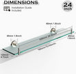 24 Inch Glass Bathroom Shelves,Brushed Nickel Floating Shelves for Wall Rectangular Modern Stainless Steel Glass Shelf for Bathroom Shelves Wall Mounted