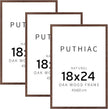 puthiac 18x24 Solid Oak Wood Picture Frame, No Mat, Wall Display Only, Vertical or Horizontal, Plexi Front, 3 Pack, Walnut