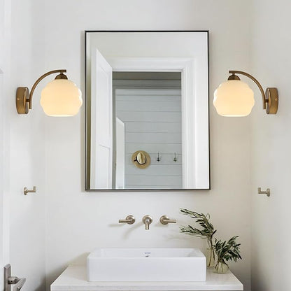 Milk Glass Wall Sconce Brushed Gold Wall Sconce Globe Vanity Lights Sconces Set of 2 Mid Century Wall Mounted Light Modern Bathroom Sconces Wall Lighting Set of 2 Bathroom Wall Lamp