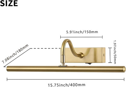 Picture Light for Wall, 5000mAh Rechargeable Wireless Remote Lights, Dimmable Gold LED Art Painting Light with 3 Color Temps, Display for Gallery, Living Room, Bedroom, Hallway (16-Inch)