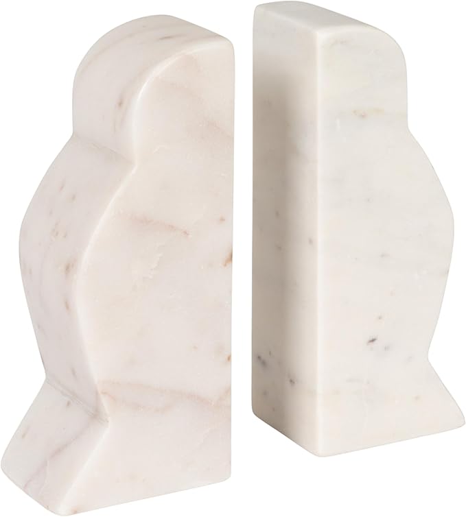 Creative Co-Op Decorative Marble Wave Bookends, Mottled White