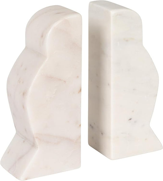Creative Co-Op Decorative Marble Wave Bookends, Mottled White