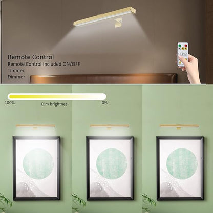 MIOBLUE 2Pack Picture Lights,16in Battery Operated Picture Lights for Paintings,Metal Rechargeable Art Display Light with Remote Control,Dimmable/Timer Off Dartboard Light for Paintings,Picture,Frame