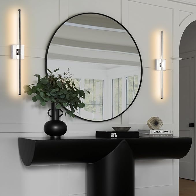 Modern LED Wall Sconces, Hardwired Wall Sconces, 3000K Warm Light Wall Lamp, Wall Light Fixtures for Living Room, Bathroom, Bedroom, Chrome