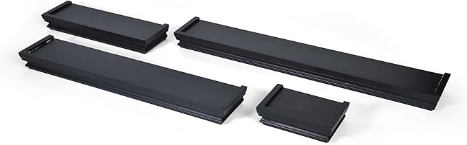 MELANNCO Floating Crown Molding Shelves for Bedroom, Living Room, Bathroom, Kitchen, Nursery, Set of 4, Black