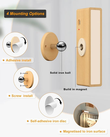 Wooden Wall Sconce Battery Operated with Remote,Rechargeable Wall Lights for Bedroom with 3 Color Temperature, Magnetic, Stick-On, Dimmable Wall Reading Lights (Beechwood, 1 Pack)