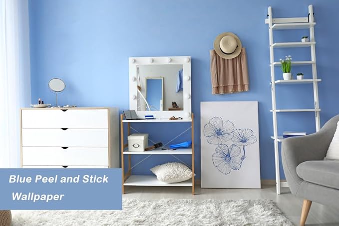 15.7" x 394" Light Blue Peel and Stick Wallpaper Blue Contact Paper Waterproof Self Adhesive Wallpaper Removable Easy to Clean Vinyl Decorative for Desk Wallcovering Furniture Cabinet