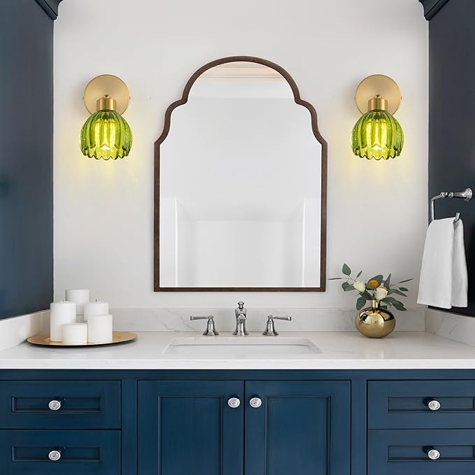 Wall Sconces Vintage Fixture Light, Vanity Lights for Bathroom, Modern Wall Light Fixtures, Metal Sconces Wall Lighting with Glass Shade, Farmhouse Wall Lamp for Bedroom Living Room