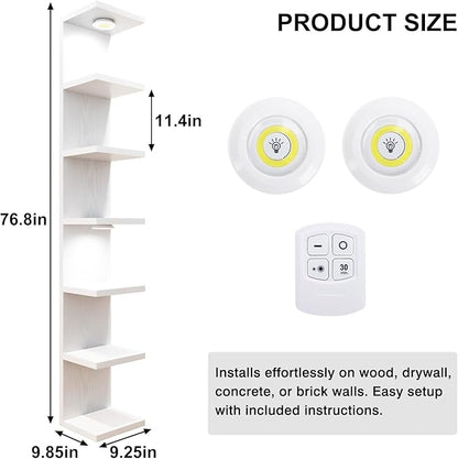 Fixwal 7 Tier Wall Mounted Shelf Unit White Floating Shelves with LED Lights Lack Wall Shelf for Home Decor Organizer Display