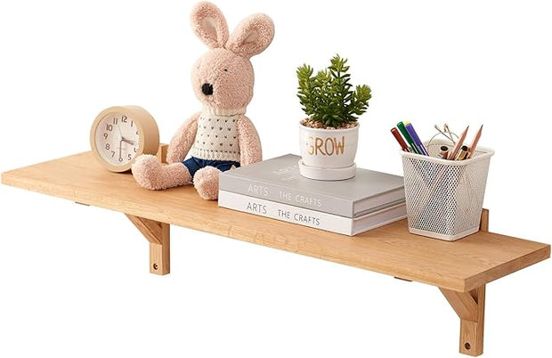 Floating Shelves Oak 32 inches Natural Wood Wall Shelf Wall Mounted Rustic Floating Shelf with Brackets for Bedroom Living Room Bathroom Kitchen Office Wall Storage Shelf