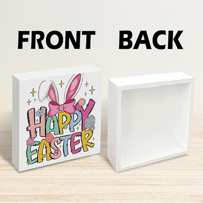 Easter Decorations for Home Happy Easter Bunny Wooden Box Sign, Cute Spring Table Decor, Farmhouse Easters Desk Decorations, Easters Porch Party Supplies, Holiday Shelf Plaque for Living Room Office