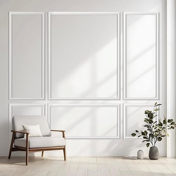3 Set Peel and Stick Wall Molding Kit,Premade Self Adhesive Wainscoting Panels,Ready to Assemble Accent Molding Trim for Interior Wall Moulding Decor (24x60in)