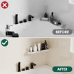 Shower Shelf with Towel Bar- Modern Bathroom Organizers Storage Self Adhesive Strong- Caddy Stick to Wall Mounted Rack- No Drilling Rustproof Plastic Acrylic White- Home Apartment