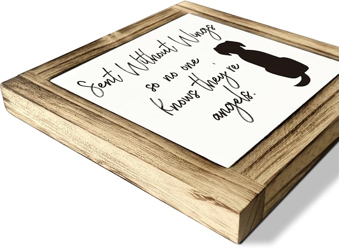 Dog Decor, Pet Wood Sign - Sent Without Wings So No One Knows They're Angels Sign, Box Sign Wood Desk Sign Decor, Rustic Table Decor, Dog Decor Sign, Dog Lover Home Decor, Dog Mom Gift