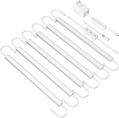 Under Cabinet Lighting Plug in. 6 PCS 12 Inch Likable Low Profile Bright Light Strips. Dimmable 24W LED Kit for Kitchen Cabinets Countertop Workbench Counter Shelf Closets Daylight 5000K