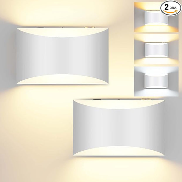 FOLKSMATE Battery Operated Wall Sconces Set of 2, White Rechargeable Wall Lamps, 3 Color Temperatures, Dimmable Lamp for Bedroom, Living Room, Hallway