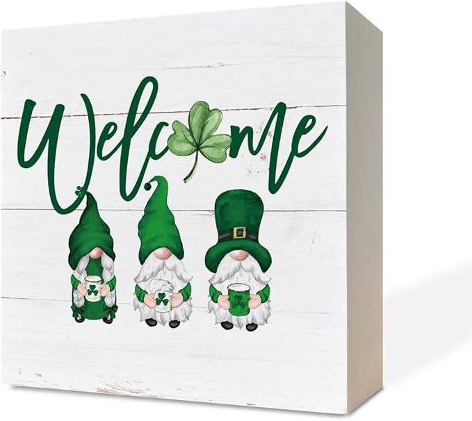 St. Patrick's Day Decor, Welcome Sign, Wooden Box Sign Desk Decor, White Wood Box Sign, Farmhouse Decor for Front Door, St. Patrick's Day Wood Decorations, Housewarming Decor, Rustic Home Decor