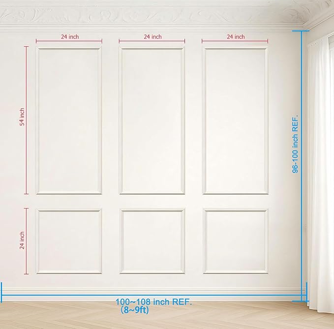 Pre-Cut Peel and Stick Wall Molding Kit Wainscoting Trim- Self Adhesive Premade Accent Panel Chair Rail for Interior Moulding Home Decor Accent Wall Set of 6 pcs - 3 Top 3 Bottom, Ready to Assemble