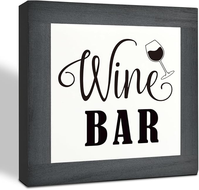 Wine Bar Signs, Box Sign Wood Desk Sign Decors, Wine Bar Decor Set, Decorative Wooden Table Top Decoration, Farmhouse Home Decor for Shelf, Country Style Home Bar Decoration, Coffee Signs B