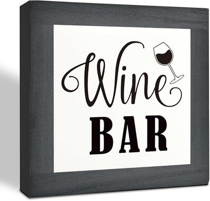 Wine Bar Signs, Box Sign Wood Desk Sign Decors, Wine Bar Decor Set, Decorative Wooden Table Top Decoration, Farmhouse Home Decor for Shelf, Country Style Home Bar Decoration, Coffee Signs B