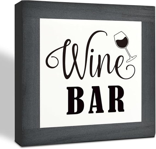 Wine Bar Signs, Box Sign Wood Desk Sign Decors, Wine Bar Decor Set, Decorative Wooden Table Top Decoration, Farmhouse Home Decor for Shelf, Country Style Home Bar Decoration, Coffee Signs B