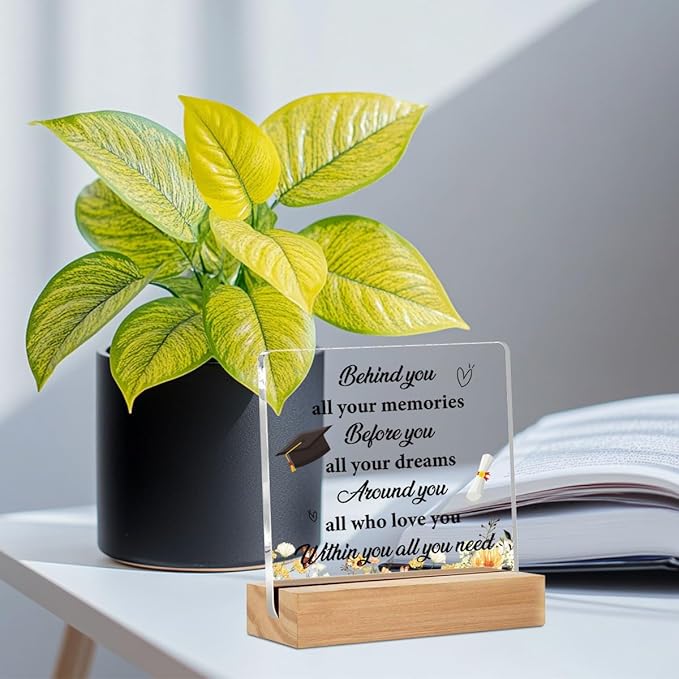 Graduation Gifts for College Seniors Masters Doctor Acrylic Sign with Wood Stand, Graduation Decorations Congratulations Graduation Bedroom Living Room Desk Cubicle Table Shelf Decor