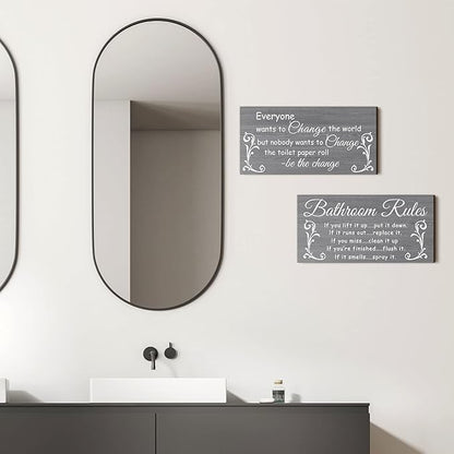 Jetec 2 Pieces Funny Bathroom Signs Bathroom Wall Decor Toilet Wall Accessories Farmhouse Toilet Rustic Wooden Signs, 12x6 Inch(Elegant Style)