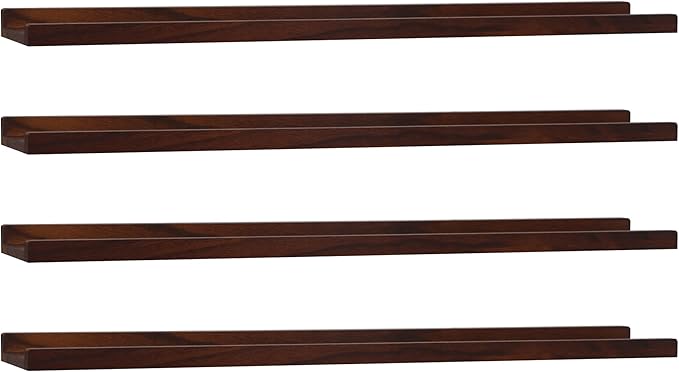 Long Floating Shelves Set of 4,Wood Picture Shelf for Wall with Ledge,Photo Frames Display Shelves Wall Mounted Rustic for Living Room Bedroom Kids Nursery,Home Decor Dark Walnut (36 Inches )