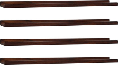 Long Floating Shelves Set of 4,Wood Picture Shelf for Wall with Ledge,Photo Frames Display Shelves Wall Mounted Rustic for Living Room Bedroom Kids Nursery,Home Decor Dark Walnut (36 Inches )