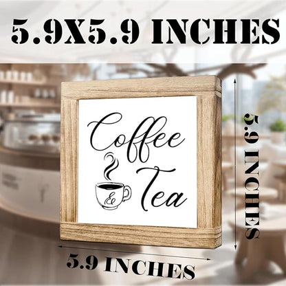 Coffee And Tea Wooden Decor Sign Farmhouse Style Cafe Sign Rustic Handmade Wood Plaque For Kitchen Bar Office Decor Natural Wood Coffees Decoration Gift For Coffee & Tea Lover 5.9x5.9 Inches