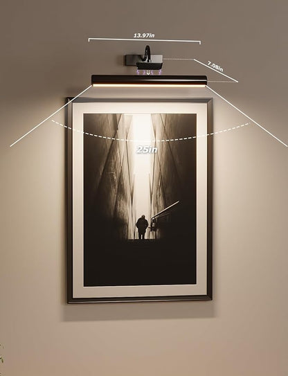 Picture Light, Wireless Picture Light with Remote, Battery Operated 5000mAh, 3 Color Modes and Dimmable LED Lights with Timer for Paintings, Gallery, Wall, Dartboard, Bedroom (Black-1Pack)