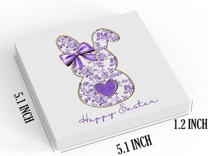Purple Happy Easter Sign Easter Table Decor Bow Bunny Decor Blue And White Chinoiserie Decor Wooden Box Sign for Home Office Bedroom Living Room Desk Shelves
