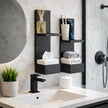 2-Tier Black Floating Wall Shelf, 20x8x6 Wall-Mounted Wooden Beside Shelf/Nightstand for Home Décor, Plants, Cosmetics, Bathroom, Kitchen, Bedroom Storage (Black with Box)